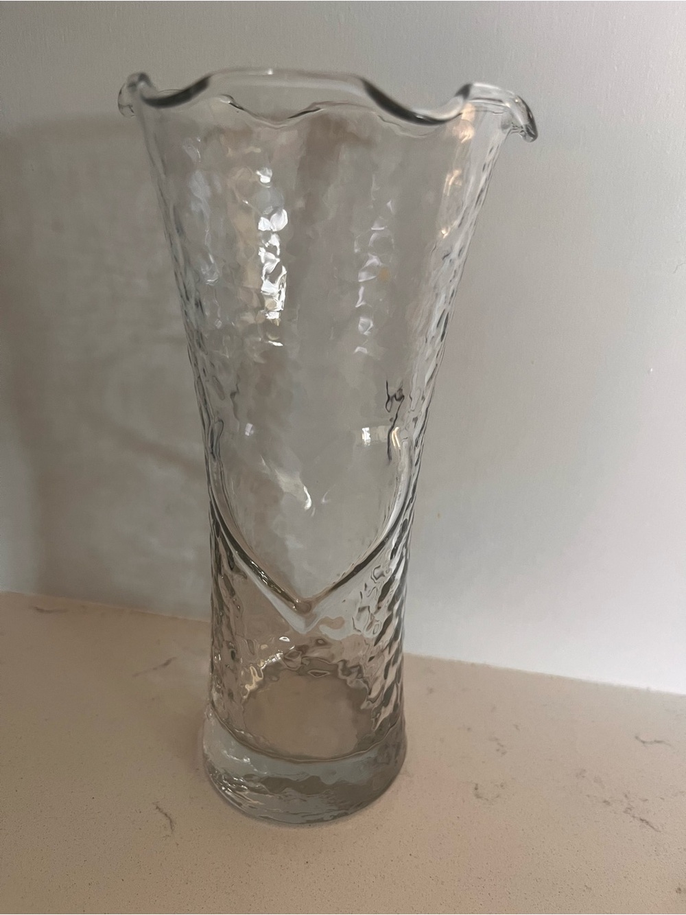 Vintage Anchor Hocking Dimpled Glass Vase With Ruffled Edge & Heart